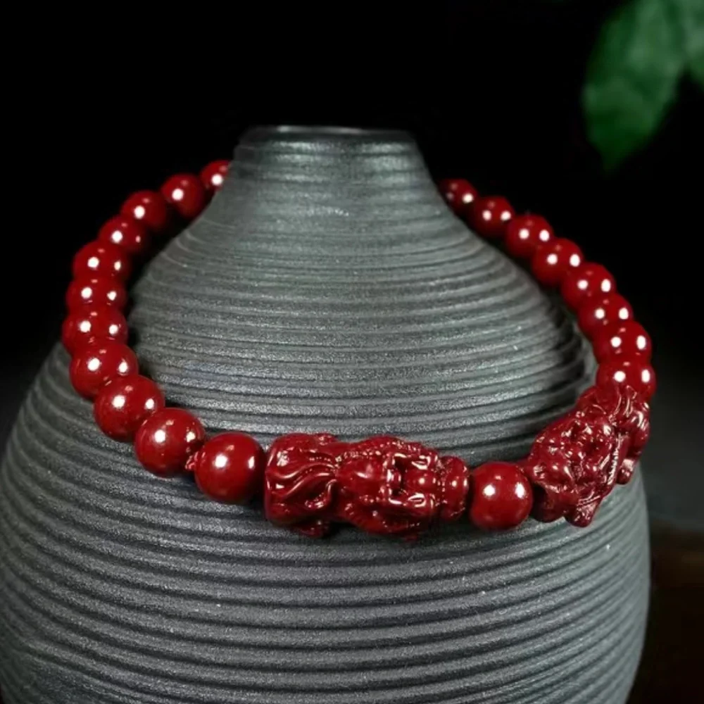 Double Pixiu cinnabar bracelet - Picture 3 of 7